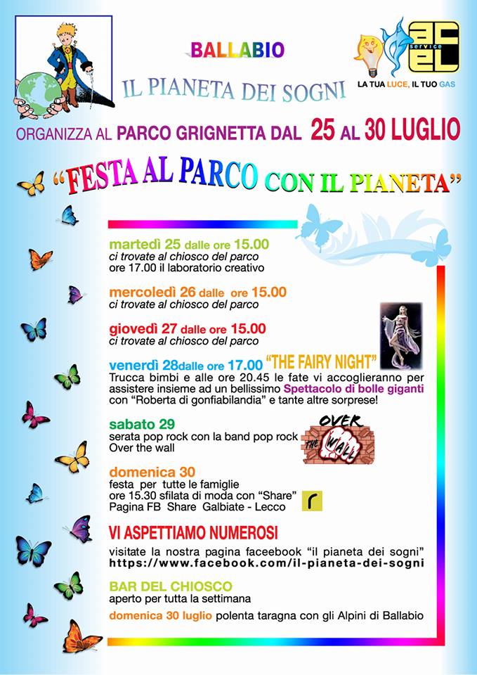 Programma Parco Grignetta 2017 Pianeta dei Sogni estate